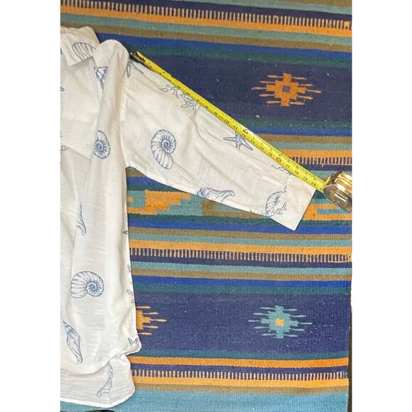 Blue Island Women’s L Seashell Print Tunic Button Down Shirt 100% Cotton Coastal - Picture 7 of 10